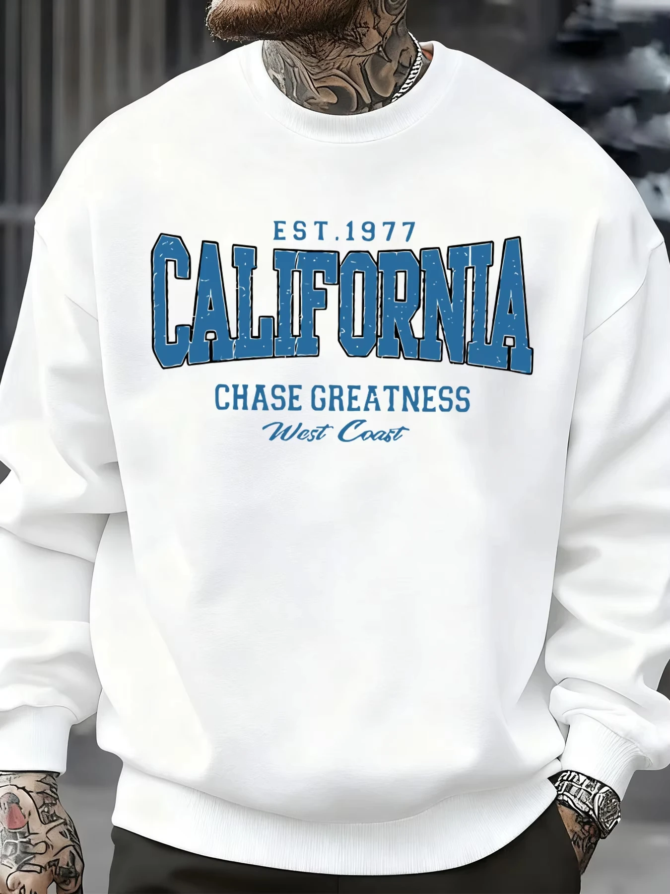 2026 California Chasing Greatness Pattern Men Sweatshirt Hip Hop Street Sportswear Fashion Fleece Pullover Soft Oversize Clothes