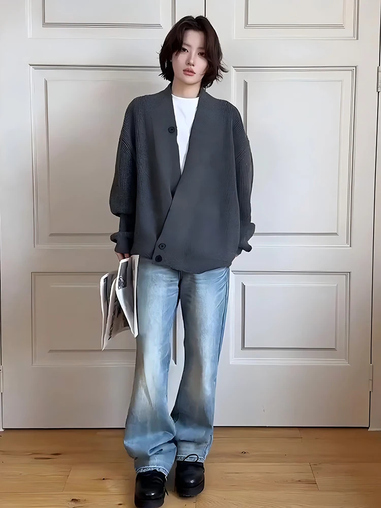 

Мужской вязаный свитер Cleanfit свободного кроя, осенне-зимний, в американском стиле преппи, с V-образным вырезом, длинный рукав, мягкий и комфортный...