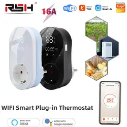 16A WIFI Smart LED Thermostat Plug With Touch Button App Voice Control Temperature Controller Plug Works with Alexa Google Home