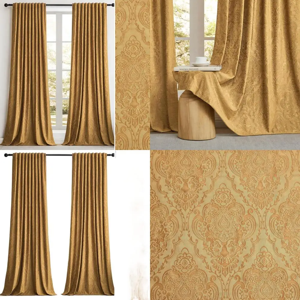 

Vintage Brown Gold Floral Embossed 96 Blackout Curtains, 2-Panel Set for Living Room with Back Tabs