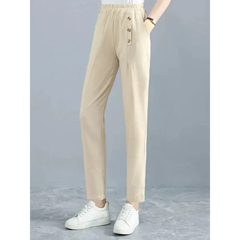 

Mom Ankle-length Trousers Thin Big Size 4XL Spodnie Baggy Causal Harem Pantalones High Waist Cotton Linen Pencil Pants Vintage