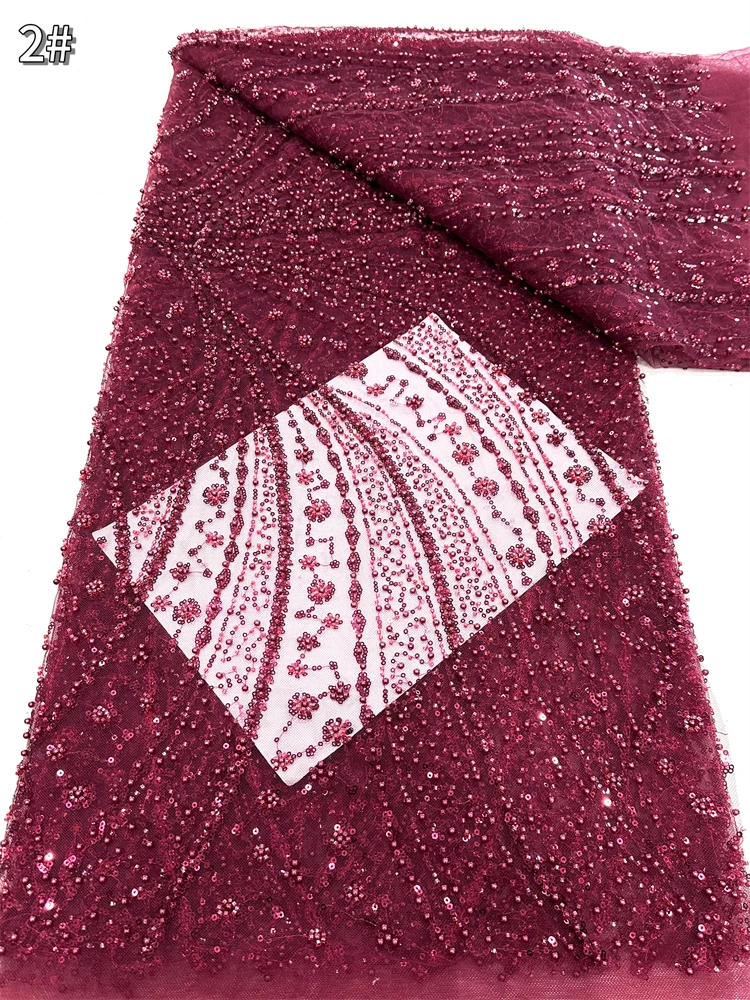 

Nigerian 2025 New Beauty Red Tulle Lace Fabrics With Beaded High Quality African Sequins French for Wedding Dress