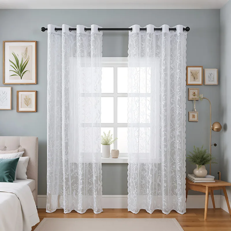 Romantic French lace curtains, three-dimensional jacquard breathable, living room bedroom balcony window screen