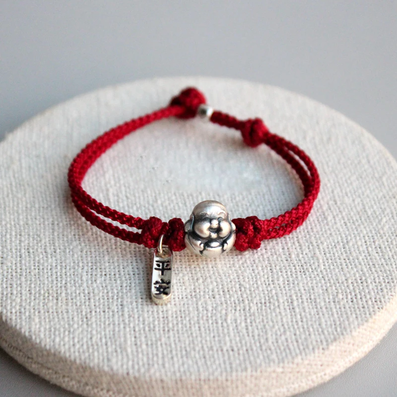 La Monada 17 cm Länge kann individuell angepasst werden. 999 reines Silber Seil Armbänder Fadenlinie Schnur Armbänder für Frauen Mädchen Maitreya Buddha