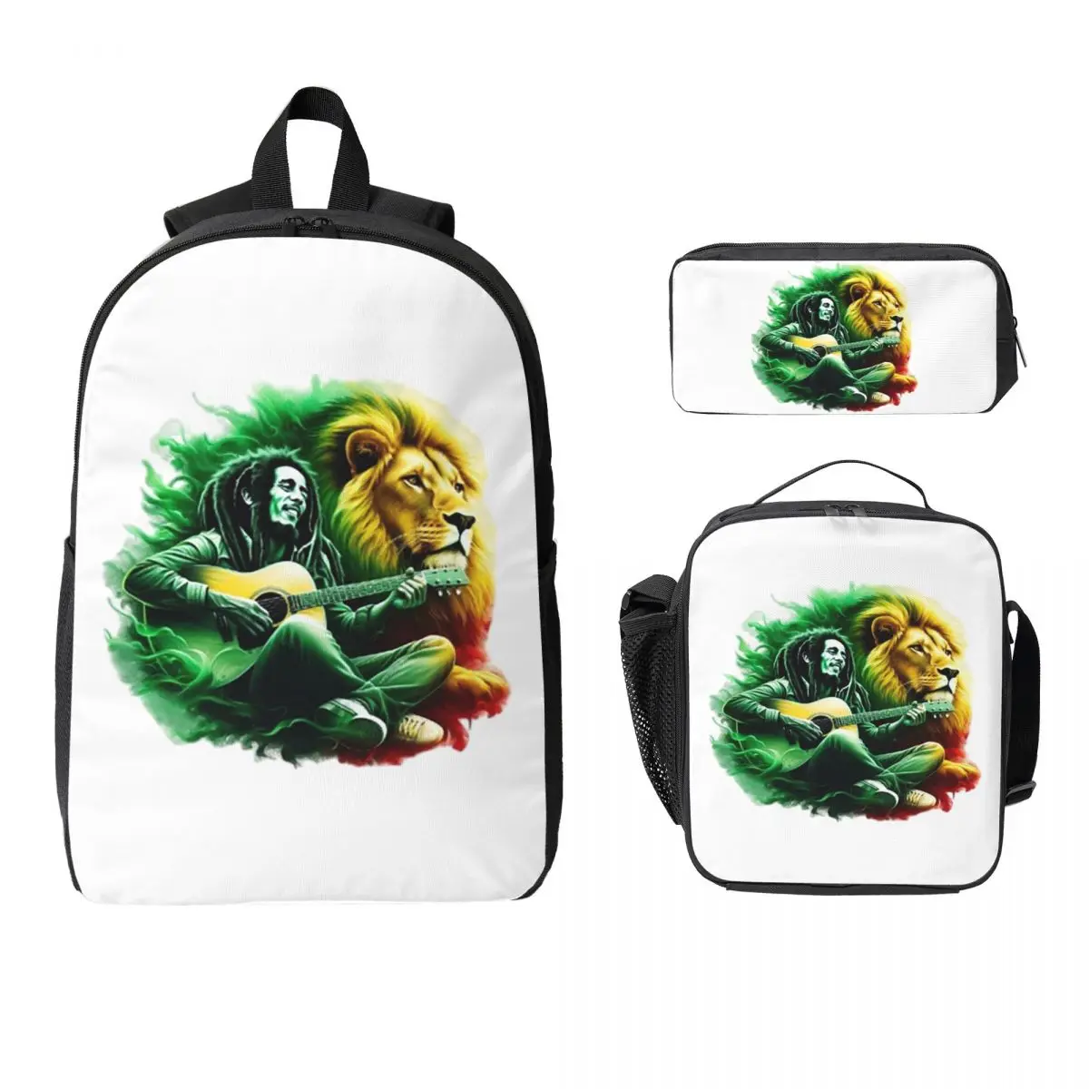 Bob Marley One Love Backpack Boys Girls BookBag School Bag Computer Shoulder Bags 3ps Insulated Lunch Bag Pencil Case