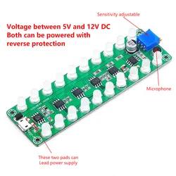 DC5-12V akustik sensör spektrum ses güç amplifikatörü seviye ölçer led göstergesi flaş melodi ışık ses ortağı ekran modülü