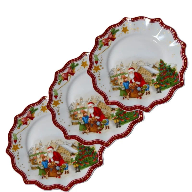 Red Christmas Tableware, Red and White Patterned Ceramic Plates, Handmade Stamped Holiday Design Details in Place Steak Plates