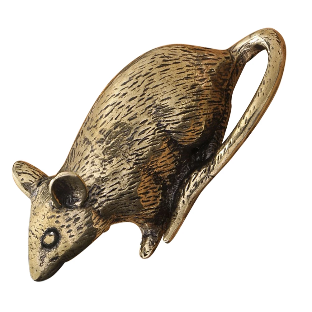 Brass Mouse Ornament Sculpture Chinese Zodiac Statue Solid Bookshelf Rat Figurine