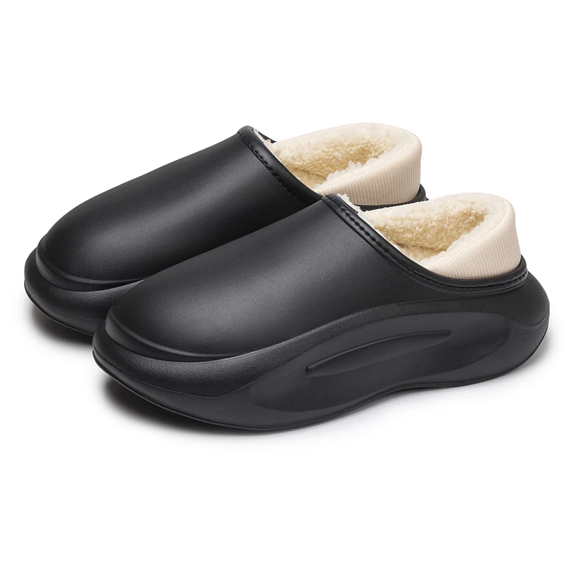 Men Shoes Winter Indoor Warm Leather Waterproof Shoes Women Non-slip Slippers Outdoor Plush Flat Bottomed Casual House Shoes