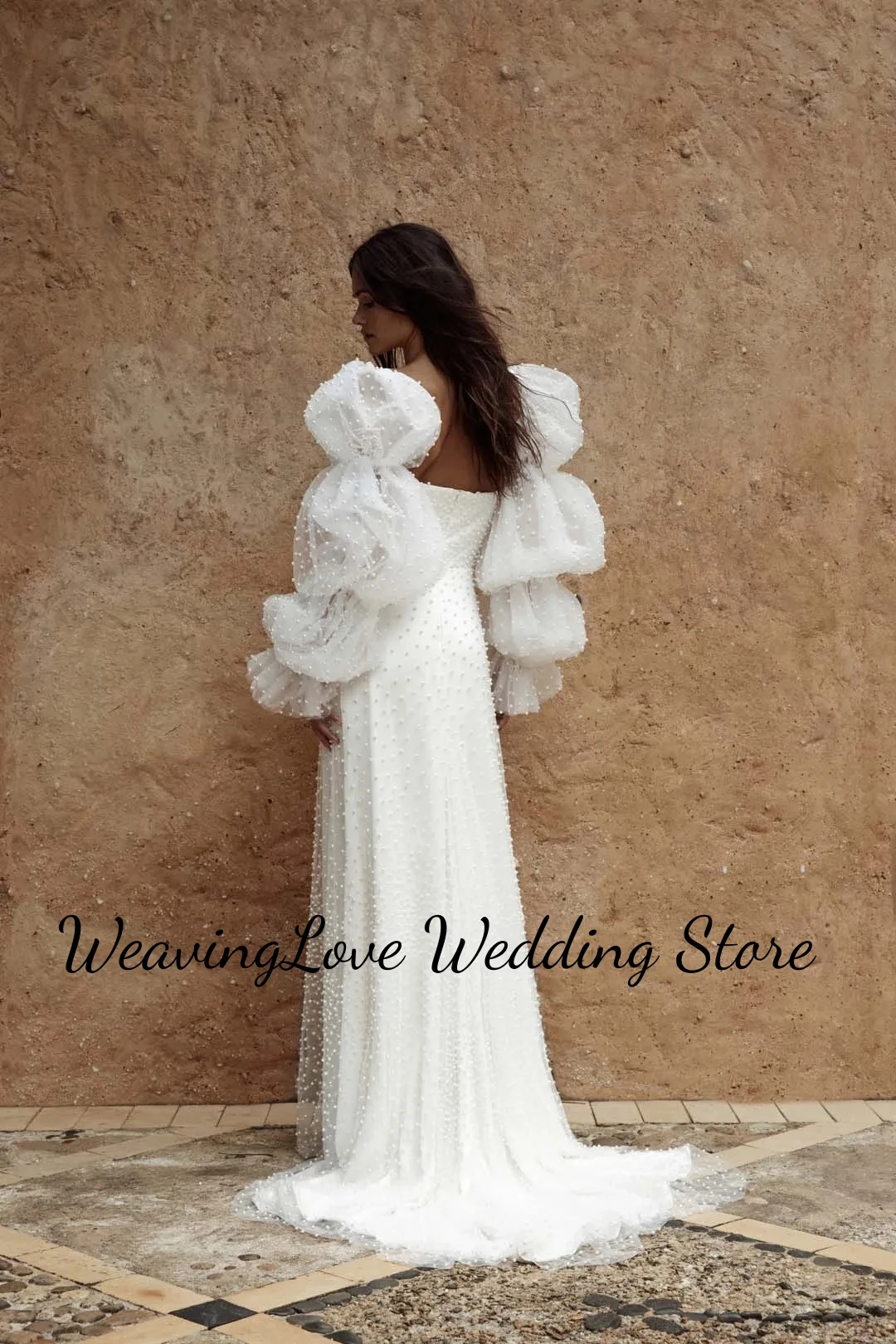 Boho Strapless Peals Wedding Dresses Removable Puffy Long Sleeve Bride Grown Plus Size Custom Made Vestidos Robe De Mariée2023