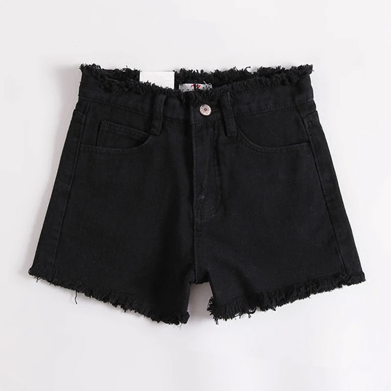High Waist Frayed Hem Denim Shorts Women Summer New Korean Style Loose Wide Leg Pants Student Black Slimming Jeans Shorts