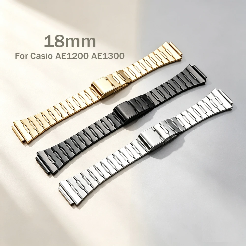 18mm For Casio AE1200 AE1300 WS1600 SGW-500 W218 A158W A168 F91W Stainless Steel Watch Strap Men Women Wristband