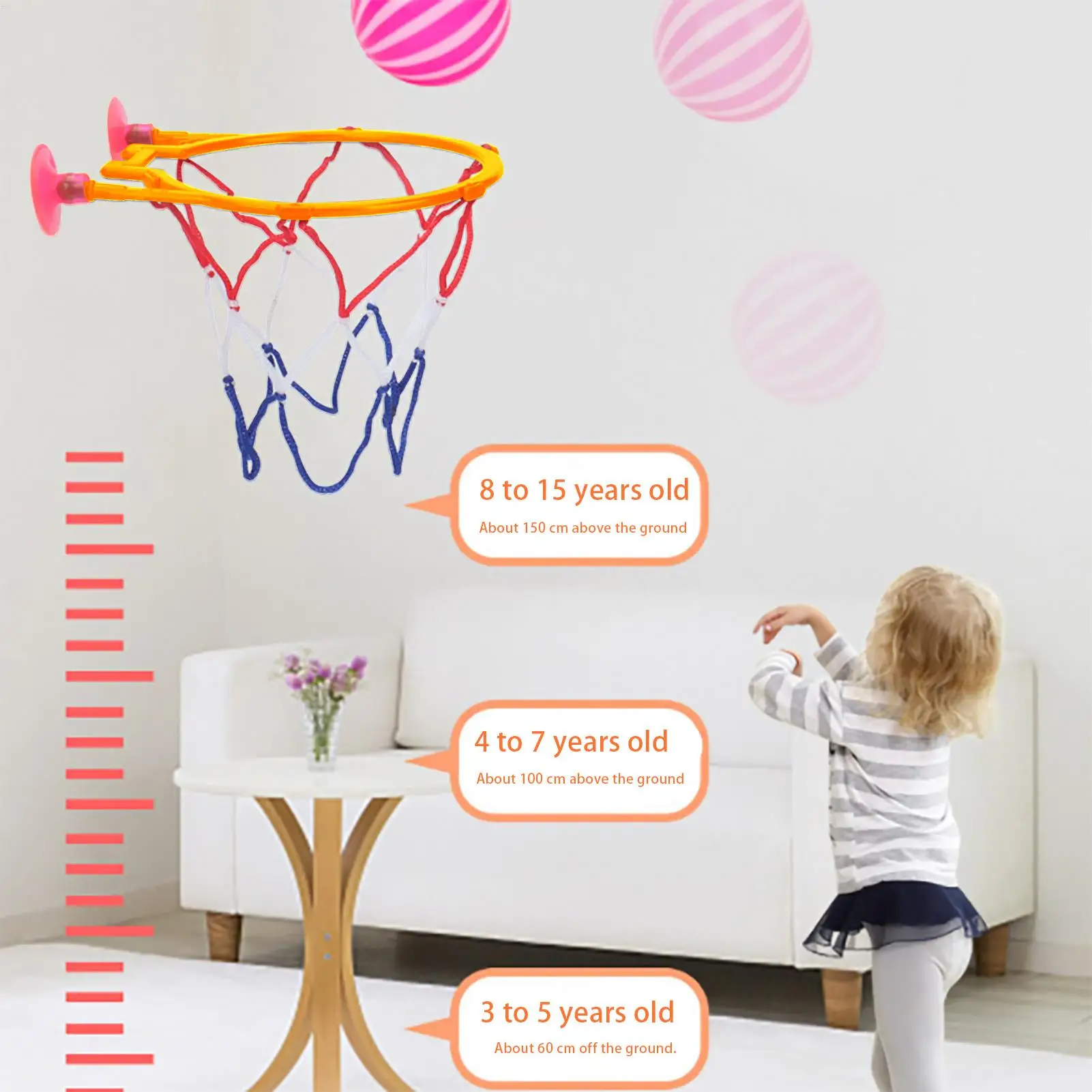 Kid Indoor Mini Basketball Hoop Set with Suction Cup Wall Hanging Home Sports Game Children's Exercise Fun Basket Ball Hoops Kit