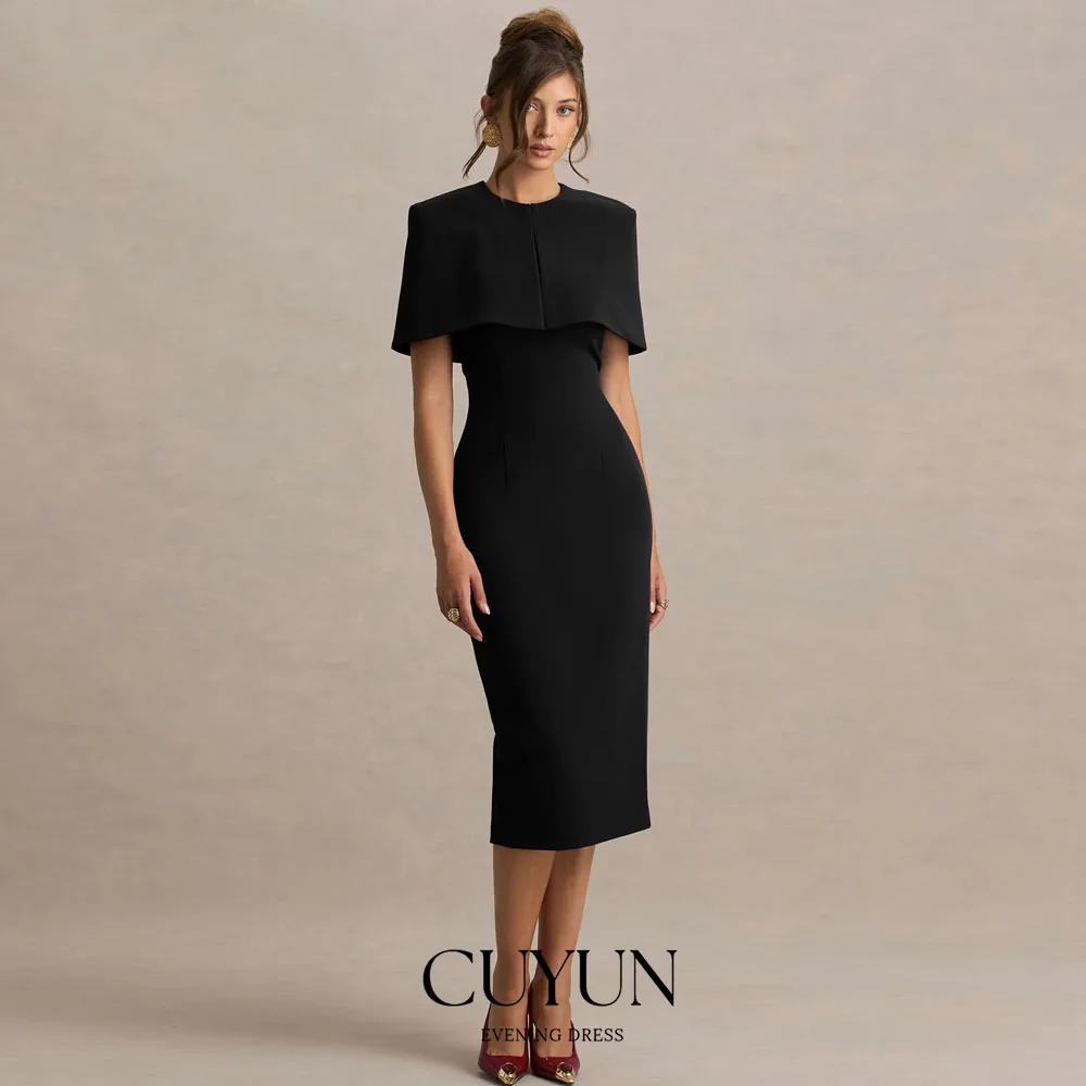 CUYUN Midi Elegante Abito da cerimonia nuziale da donna Abito con spalline con o-collo Mantello Abiti da cerimonia personalizzati per eventi 2026