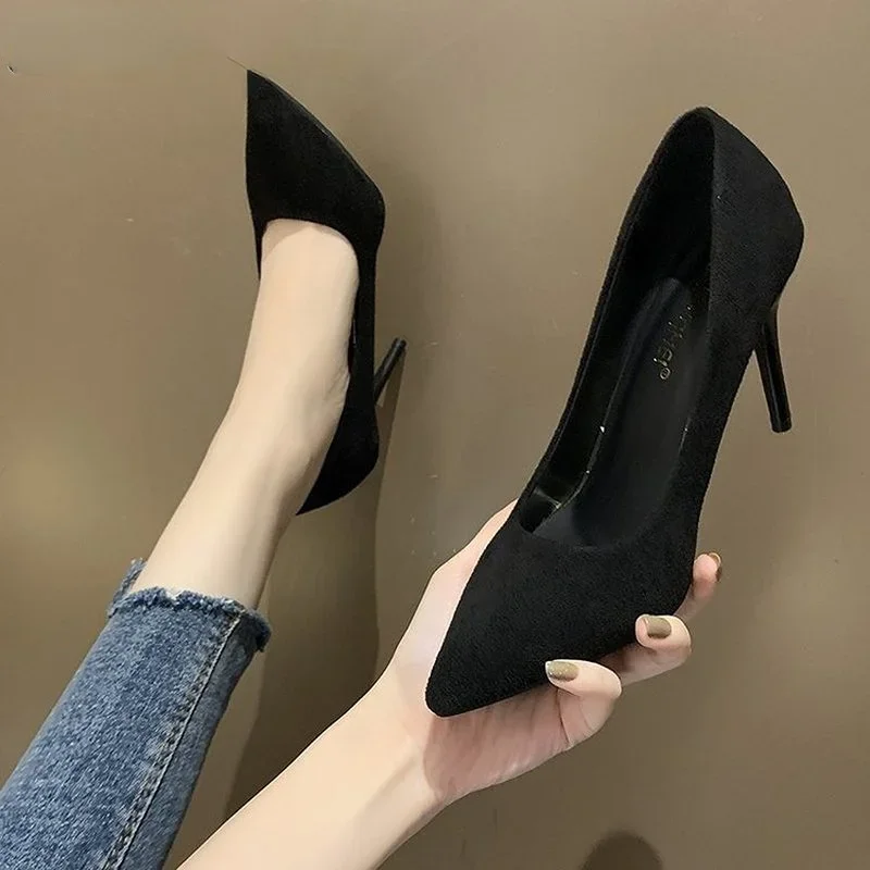 2023 New Autumn Simple Elegant High Heels Stiletto Womens Shoes Pointed Black Etiquette Professional Single Shoes Wedding Shoes