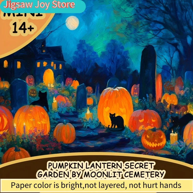 1 Scatola (500 pezzi) Puzzle per Adulti Lanterna di Zucca Giardino Segreto al Cimitero Illuminato dalla Luna per Giochi e Attività - Mysti