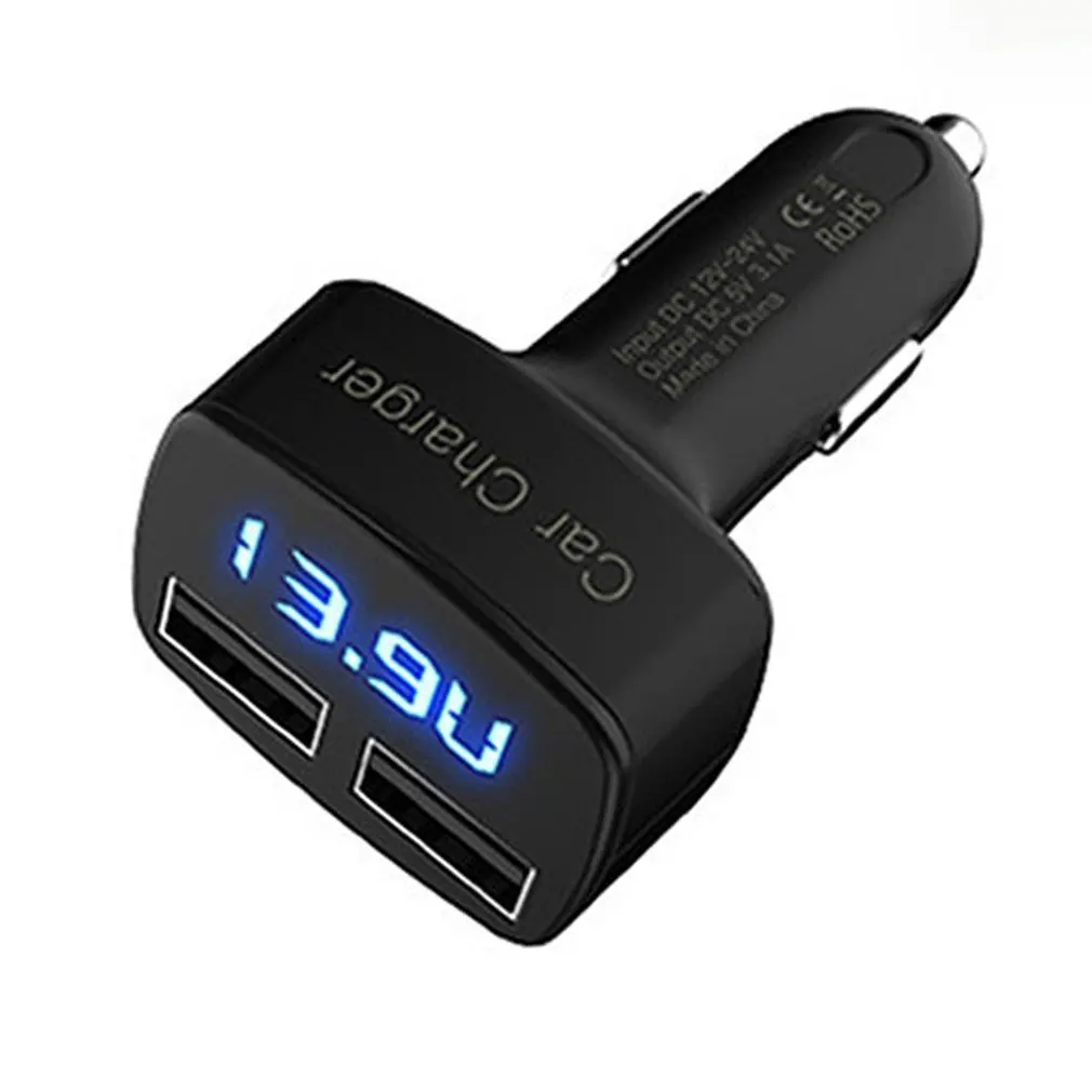 

4-in-1 Dual USB Car Charger Digital LED Display DC 5V 3.1A Universal Adapter With Voltage Temperature Current Meter Tester