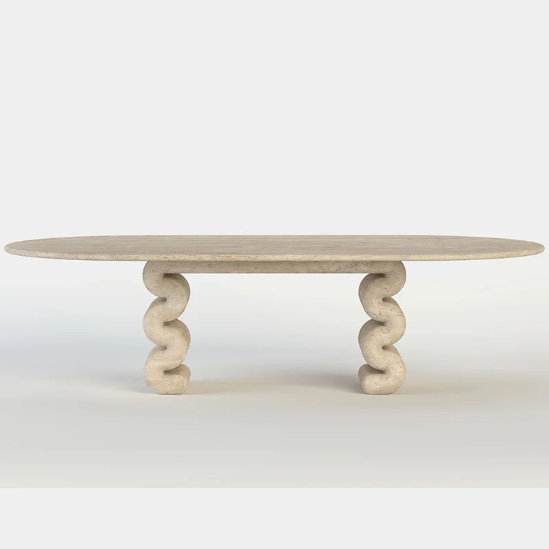 Retro Furniture Natural Travertine Living Room Home Light Luxury Long Dining Table