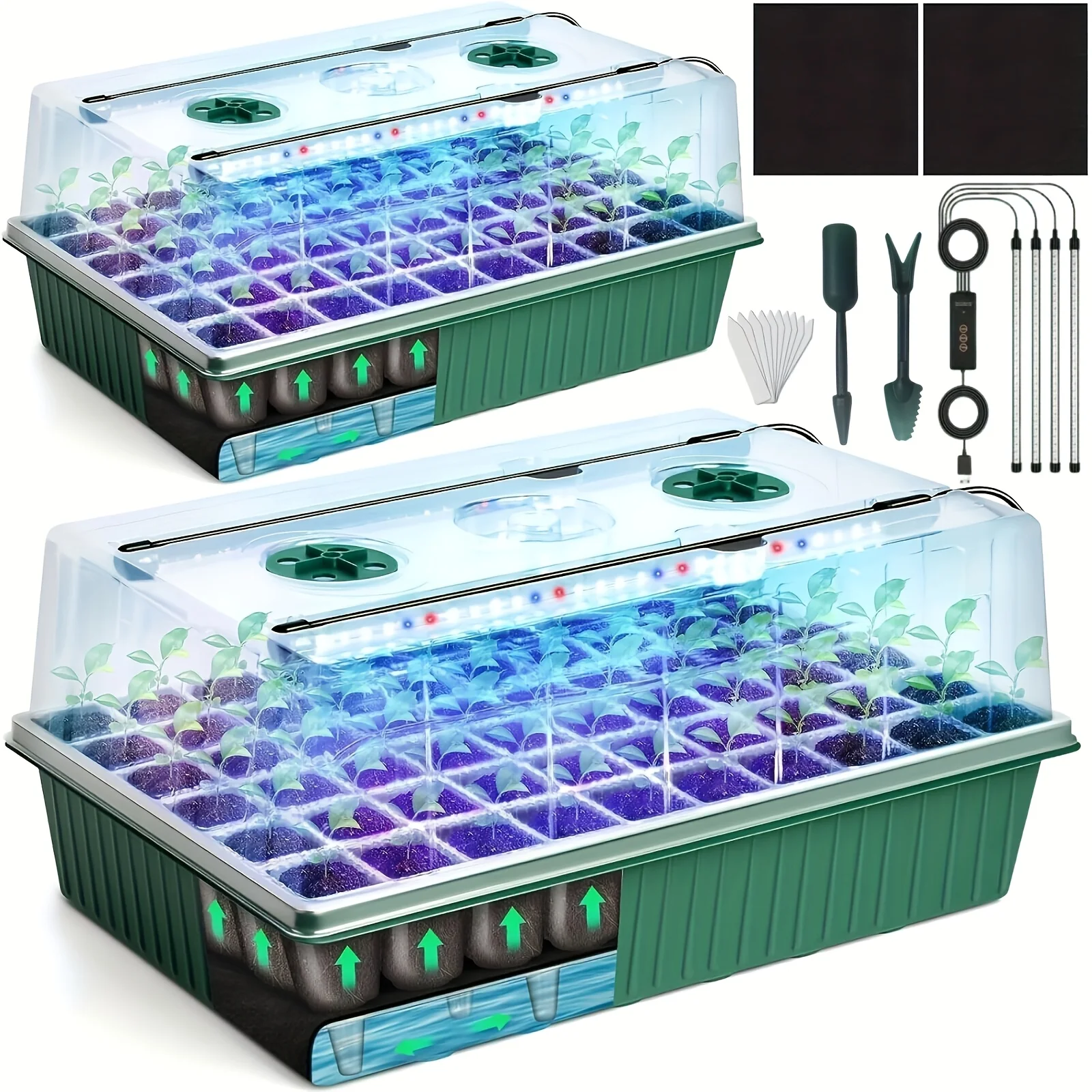 Self-Watering 60/120-Cell Seed Tray with Grow Light & 4.07-Inch Dome, Indoor Germination Kit for Plant Seeds