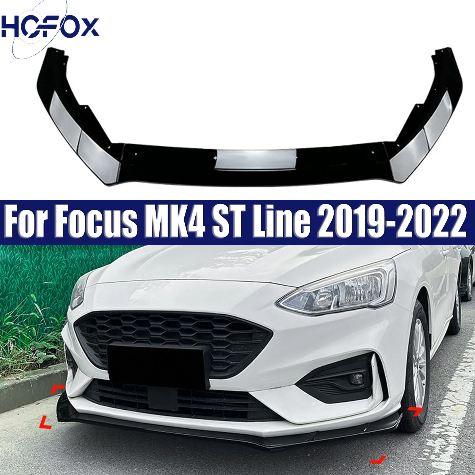For Focus MK4 ST Line 2019 2020 2021 2022 Front Bumper Spoiler Lip Carbon Fiber Look/Gloss Black Lower Splitter Body Protector