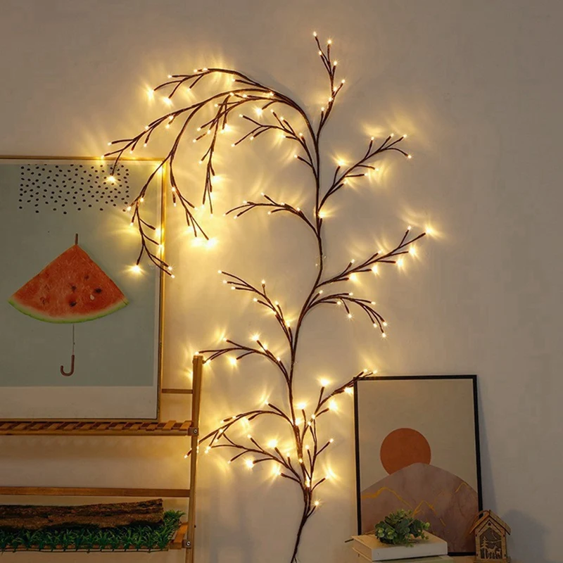ABAE-72LEDS Lampada pieghevole in rattan di salice, lampada decorativa per albero in rattan, luce notturna per parete camera da letto interna ed esterna