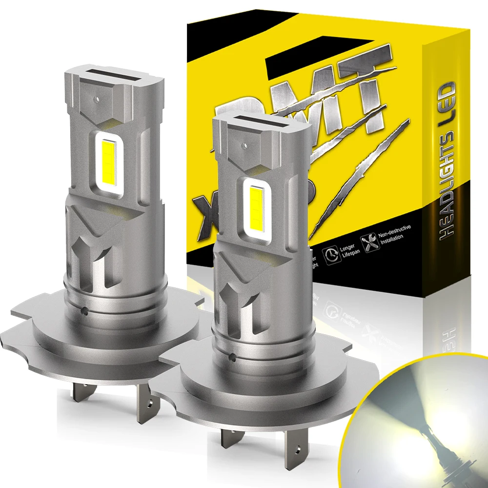 

BMTxms 2PC 1:1 H7 LED Motorcycle Front High Low Beam Headlight Wireless Fanless 60W H18 led Car Fog Light CSP Chip DRL Lamp Bulb