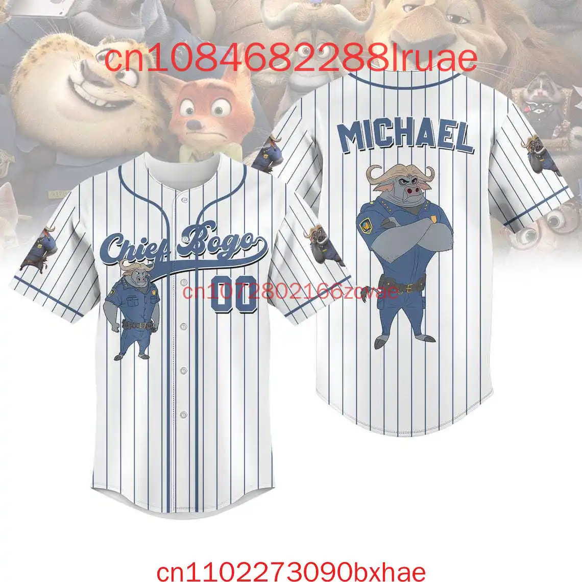 

Disney Zootopia Chief Bogo Striped Line Baseball Jersey 3D Print Custom Chief Bogo Men's And Women's Kids Baseball Shirt