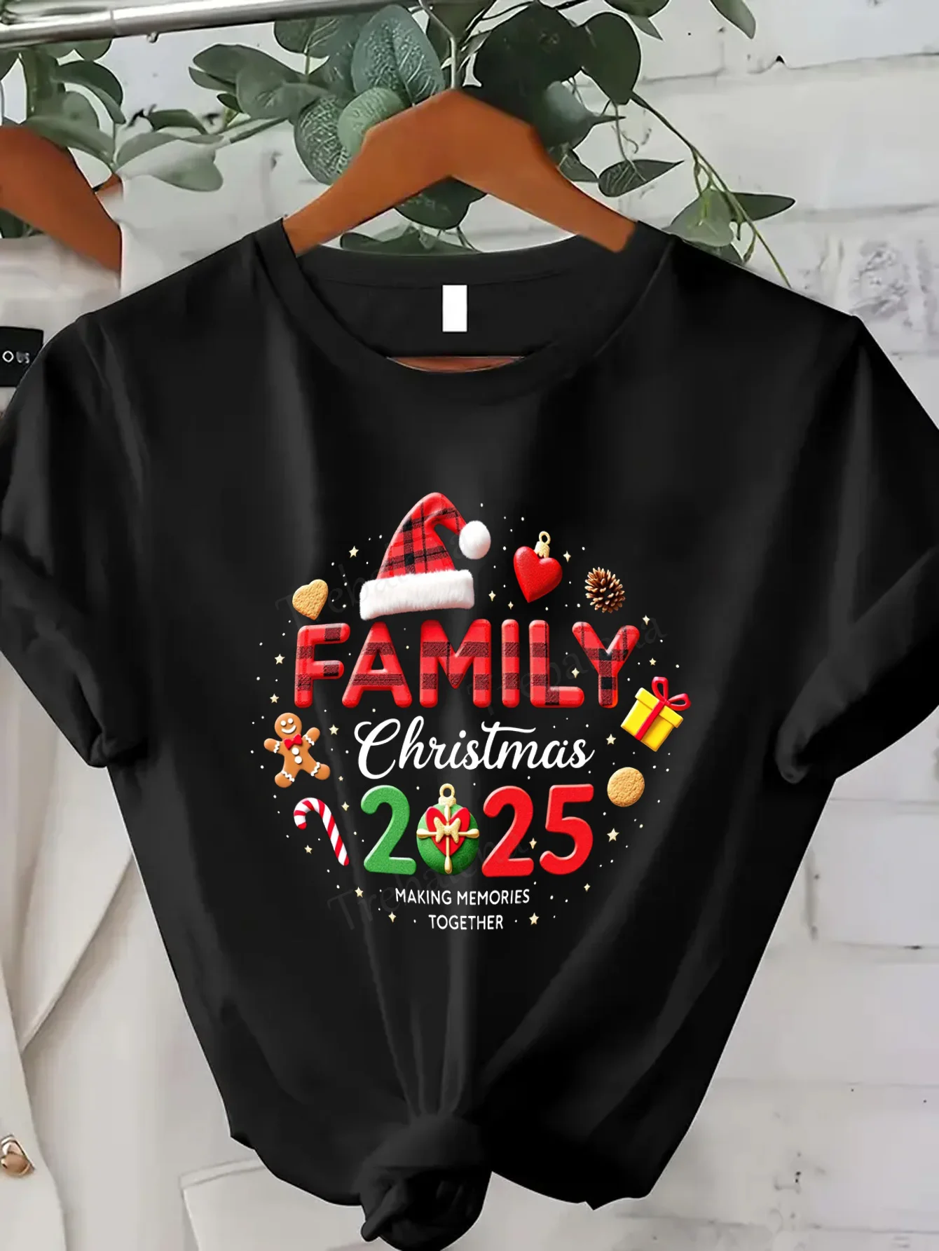 Dames T-shirt Familie Kerst 2025, T-shirt - Vakantieherinneringen samen