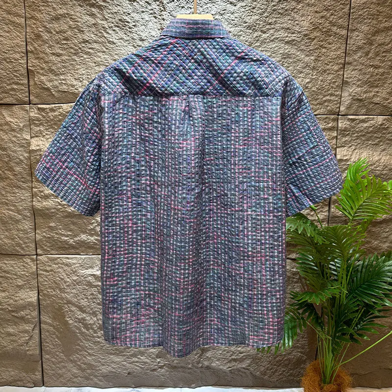 Summer Checkered Short Sleeved Men's Fashion Trend, Casual Versatile, Thin Style, Loose Fitting Shirt for Men