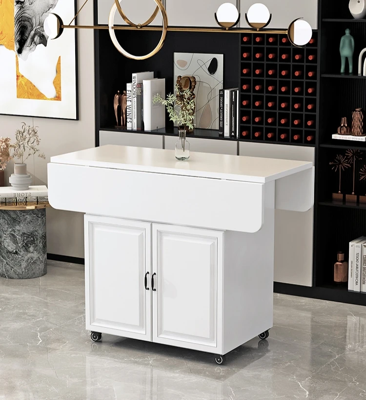 Folding multifunctional retractable dining table, movable kitchen storage cabinet