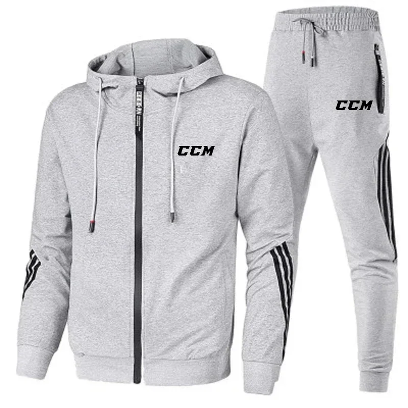 

Men's spring and autumn casual suit, high-quality hooded zipper jacket, two-piece set for running, mountain climbing and fitness