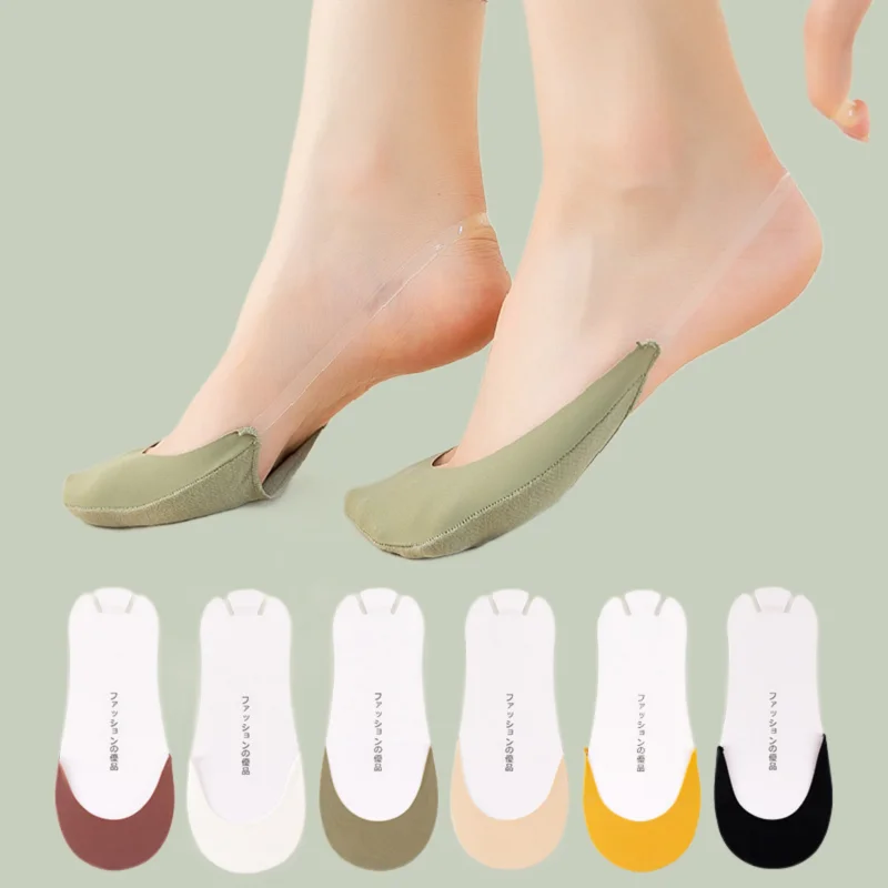 

2/5 Pairs 2024 New Half-palm Shallow Mouth Invisible Non-slip Sweat-absorbing No-heel Socks Half-foot Sling Ice Silk Boat Socks