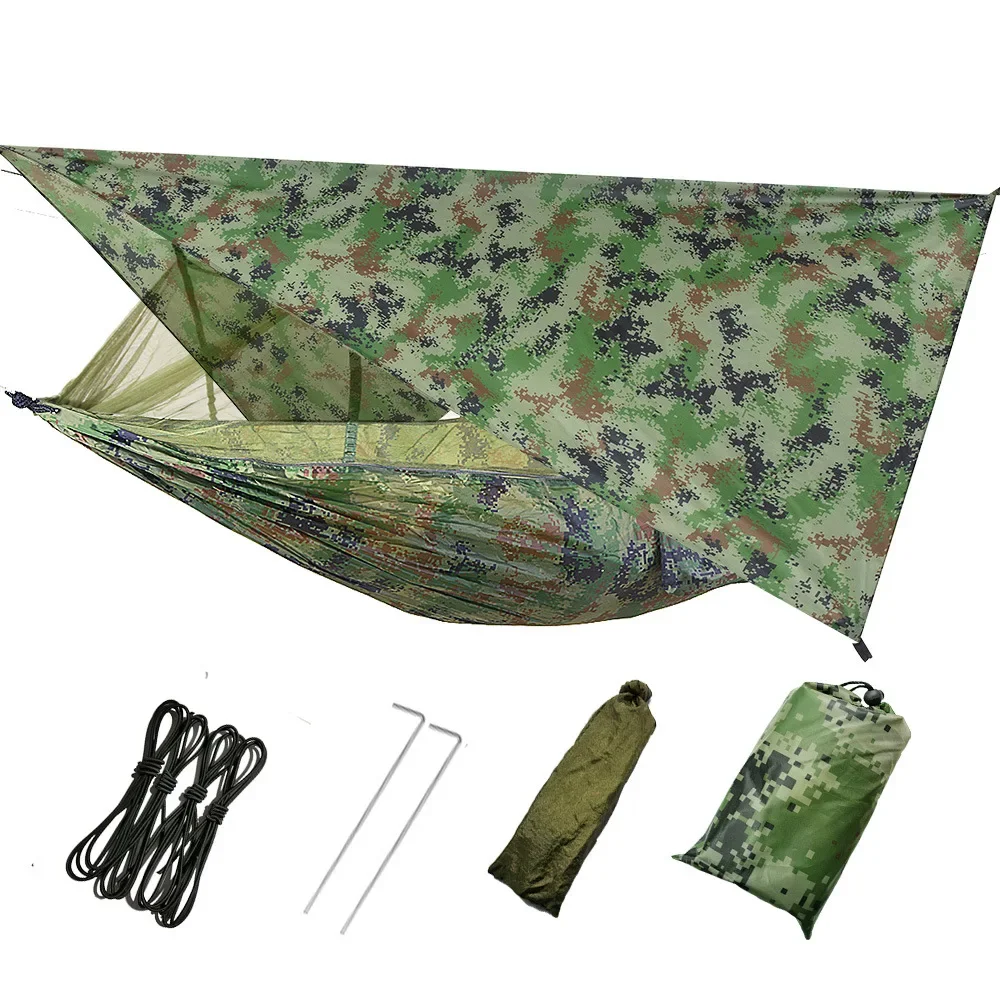 Anti-Outdoor Camping Hammock with Mosquito Net and Rain Tent, Equipment Supplies, Shelters, Camp Bed, Survival, Portable