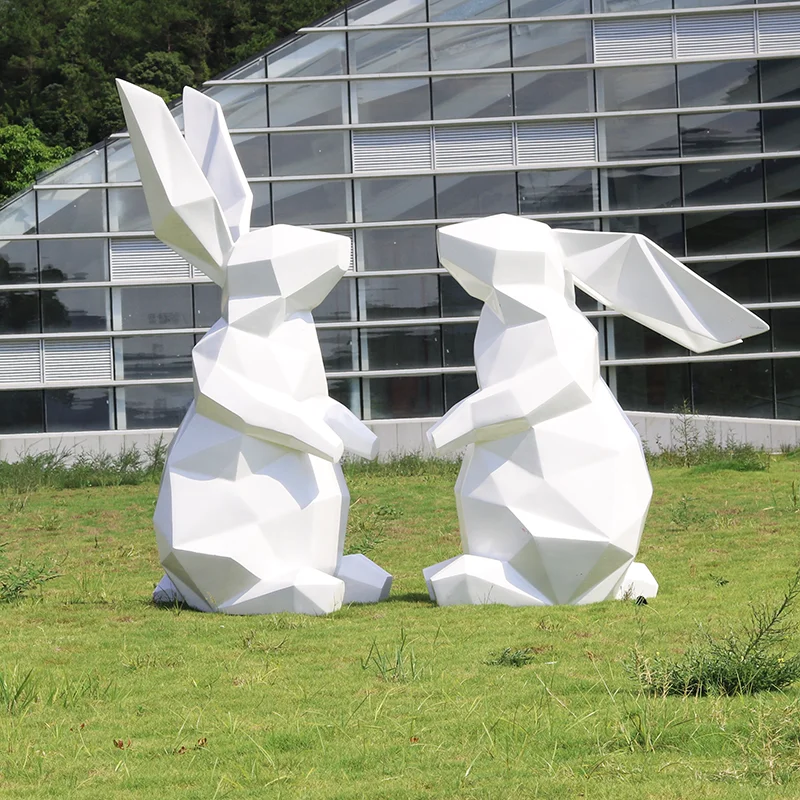 Geometric rabbit sculpture abstract animal, fiberglass flower garden landscape decoration