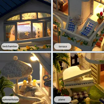 NOVÉ DIY dřevěné miniaturní přímořské vily miniaturní stavebnice domečky pro panenky s nábytkem domečky pro panenky pro přátele dárky k narozeninám 10 nejlepší prodej miniaturní dřevěný dům - №8