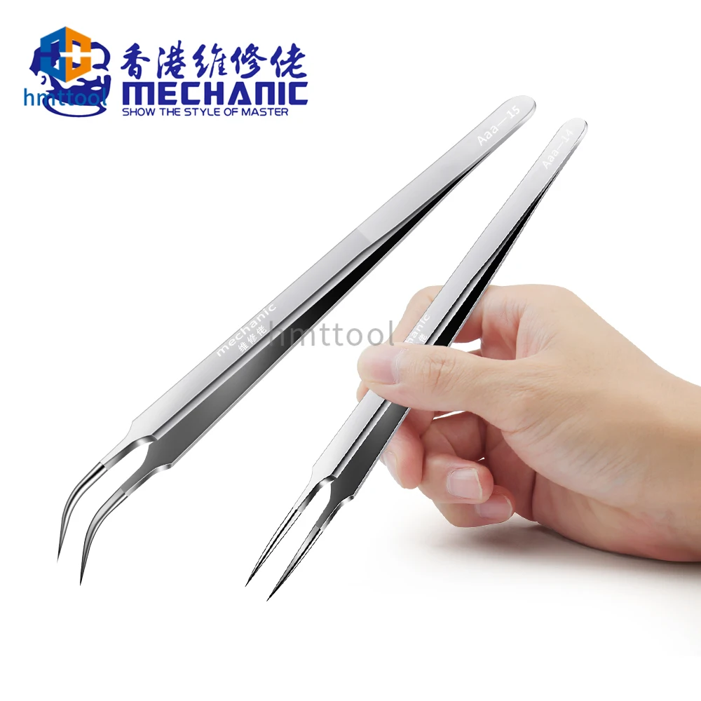 MECHANIC Aaa-14 Aaa-15 Stainless Steel Ultra Fine High Hardness Tenacity Durable Tweezers for SMD PCB BGA Motherboard Repair