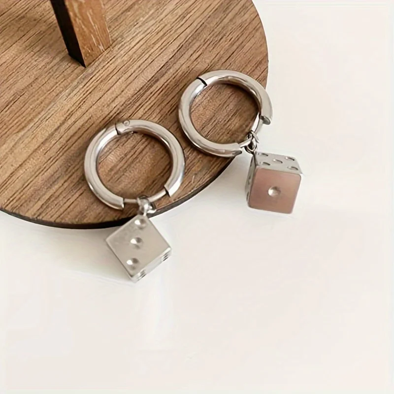 1/2 Pairs Fashion Stainless Steel Stud Huggie Hoop Earrings for Women Men Hiphop Punk Gothic Cube Square Dice Dangle Earrings