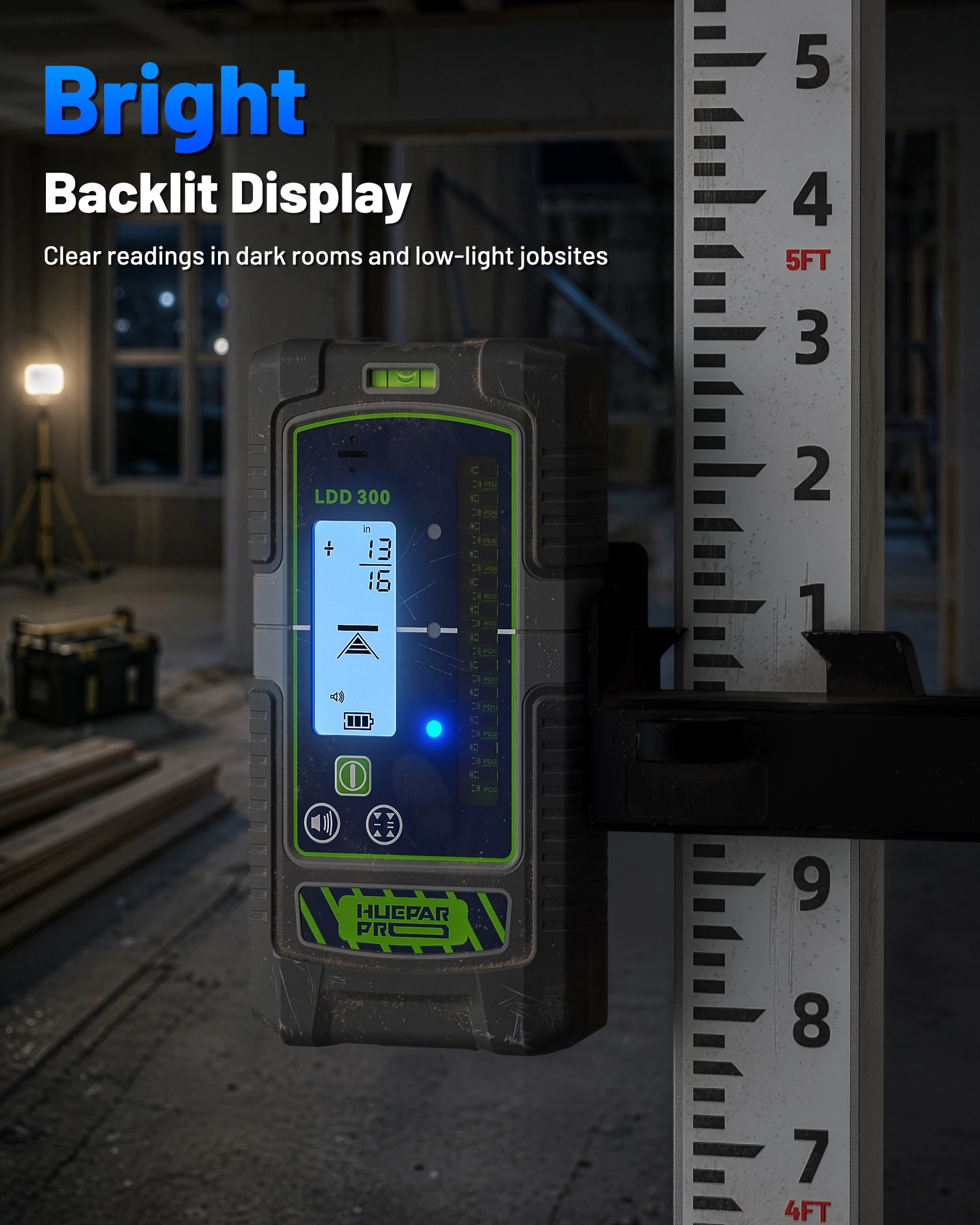 Huepar Detector For Laser Level Universal Laser Reciver With LCD Disply and High Precision,Long Distance Digital Laser Receive view 6