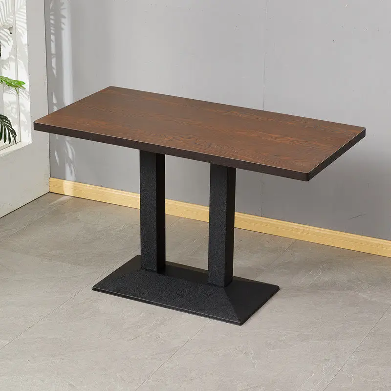 #Modern hotel restaurant dining table wood surface metal frame smokeless hot pot equipment can be customized color commercial