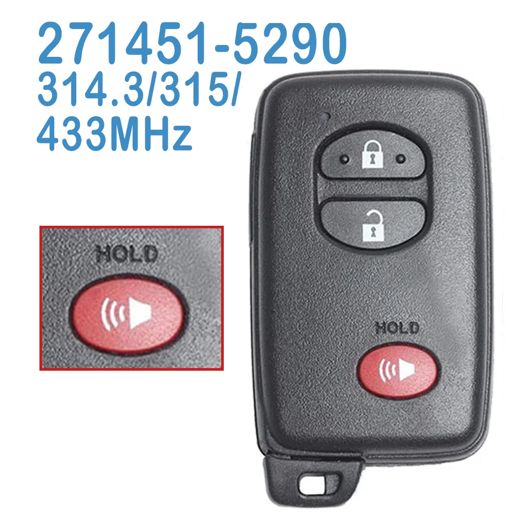 

271451-5290 Auto Smart Remote HYQ14ACX 2+1 Buttons 314.3/315/433MHz Keyless Go Car Key For Toyota Prius Venza 2011-2016