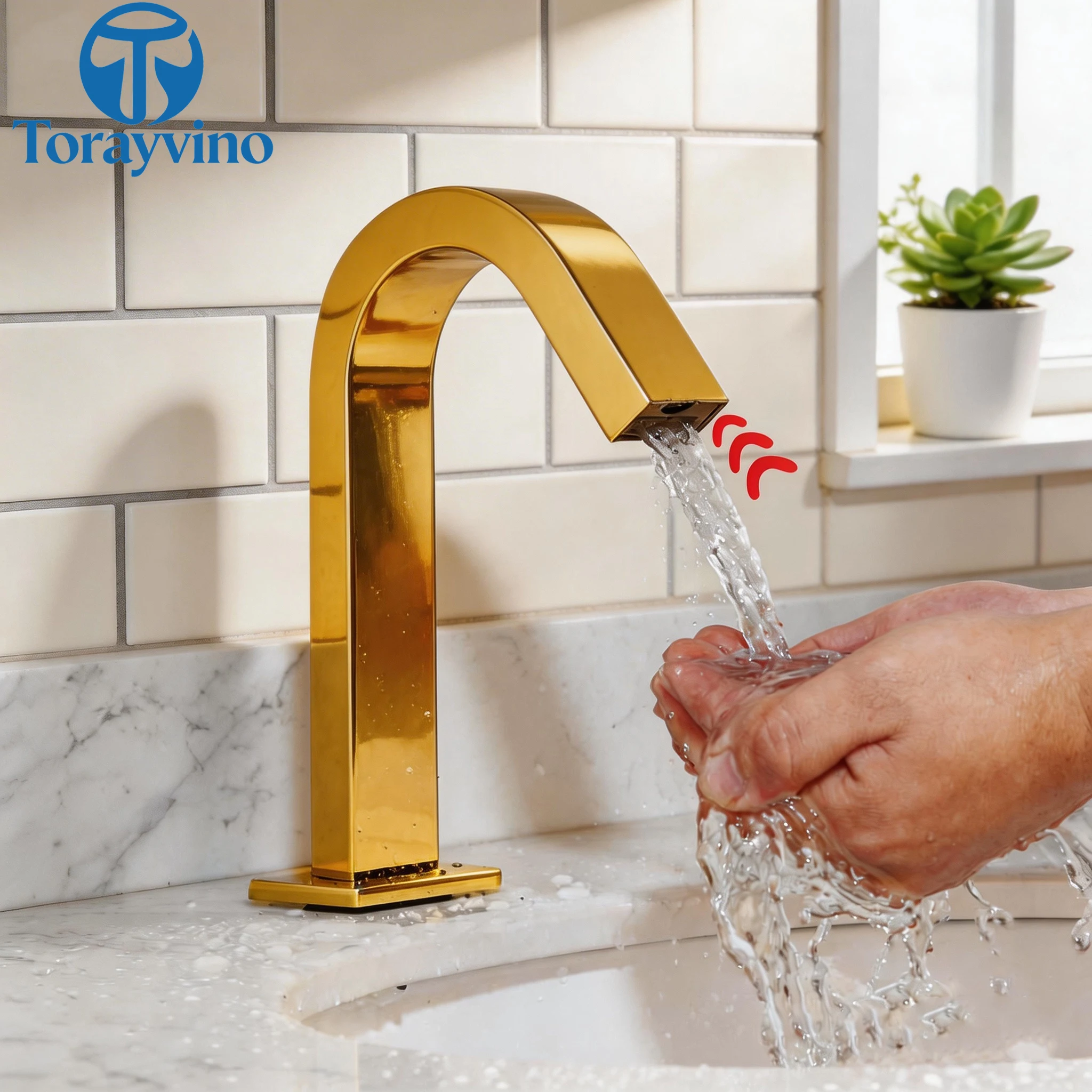 

Torayvino golden Bathroom Basin Automatic Sensor Faucet Washbasin Faucets and sinks Hot & Cold Touch Free Hygiene Mixer Taps