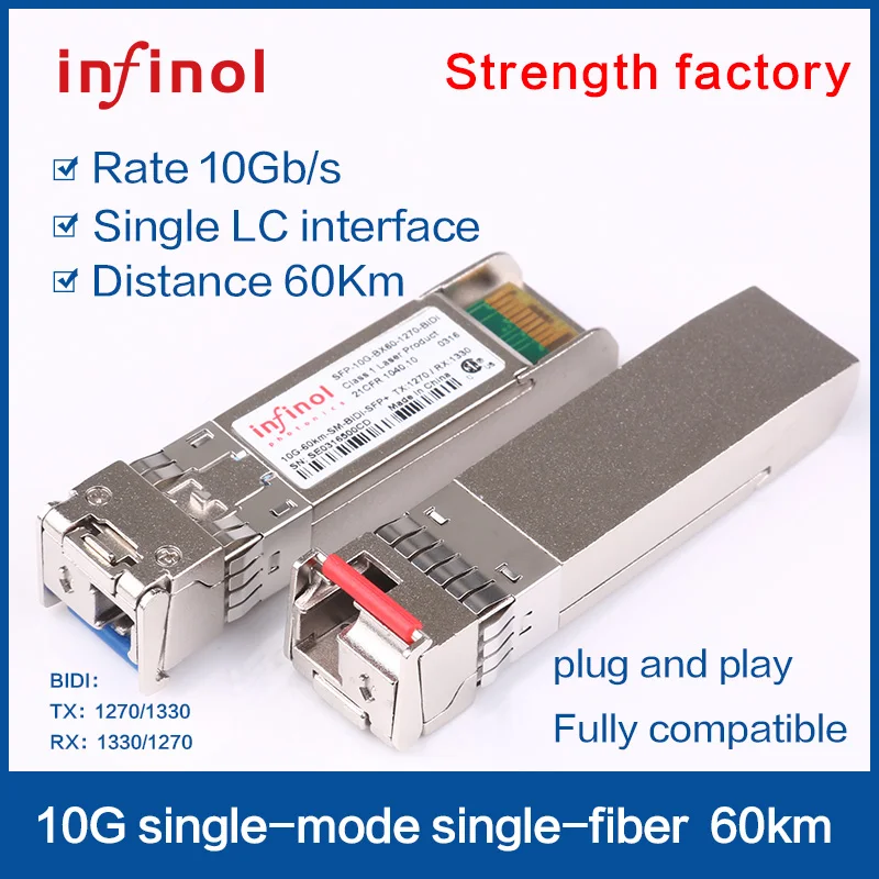 SFP+ 10G BIDI 60KM 1270nm/1330nm Optic Transceiver Module Module Transceiver Bidi SFP Fiber Single Dual Mode