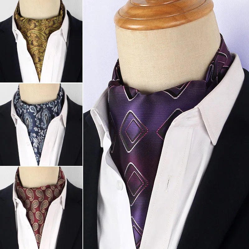 Jacquard floral Paisley gravata de caju masculina gravata de poliéster pescoço, casamento formal Cravat, raspar Ascot, cavalheiro britânico, luxo