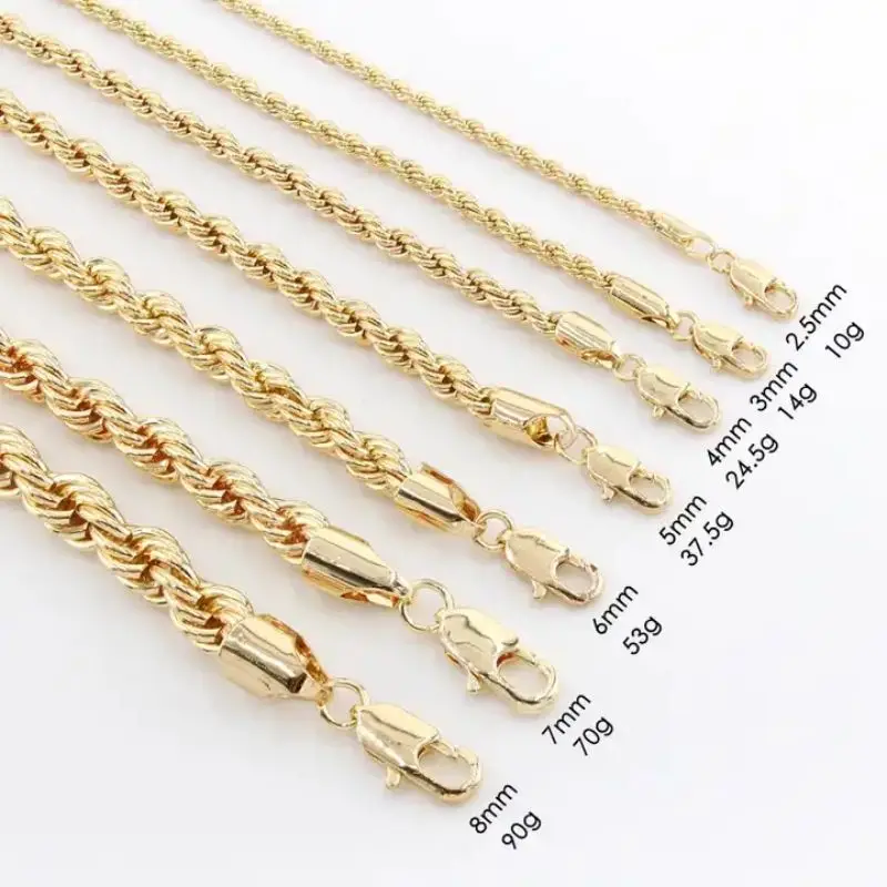 Ruixi Classic Non-discoloration Waterproof 18k Gold Plated 2.5mm 5mm 8mm Twisted Thick Rope Chain Men and Women Necklace Gift