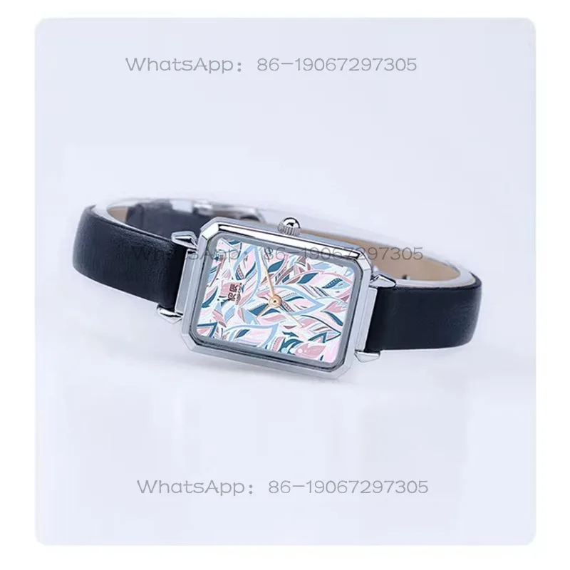 Classic Glazed Blue Mud Gold Square Watch, Fashion Art Ladies Watch