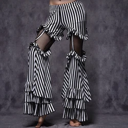 Tribal Belly Dancing Clothes Stripe Trousers Gypsy Dance Flare Trousers Cotton Mesh Fusion Women Tribal Belly Dance Pants