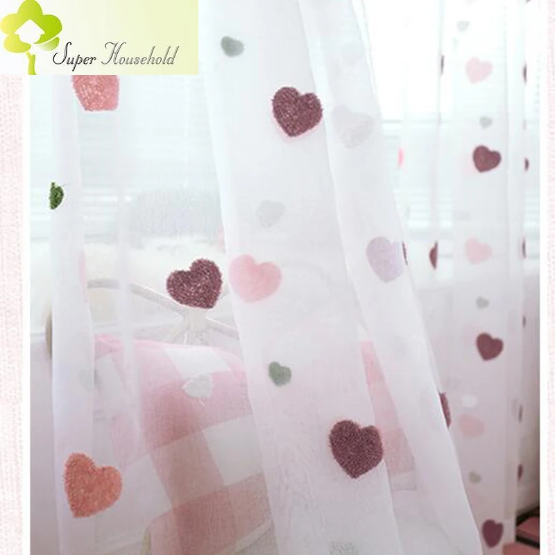Korean Style Cartoon 3D Heart Cute Sheer Tulle for Children Bedroom Curtains Girls Kid\'s Living Room Window Screen Fabric Drapes