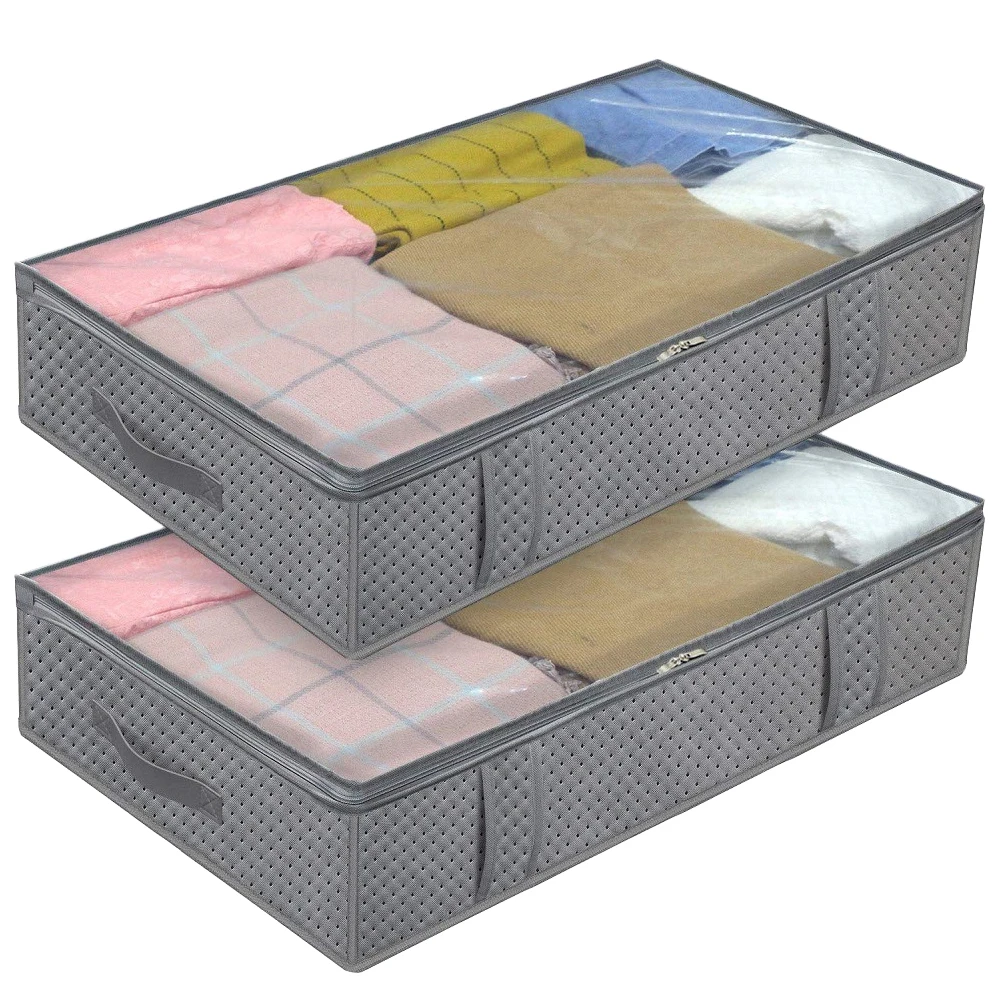

2pcs Non-woven Cloth Storage Bag Washable Clothes Container Foldable Quilt Pouch Home Organizer Large Capacity