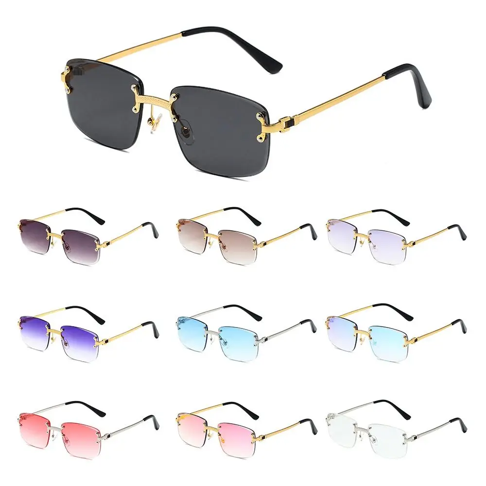 

Rimless Cut Edge Rectangular Sunglasses Spring Leg Sun Glasses Gradient Lens Shades Travel Eyewear Retro Frameless Eyeglasses