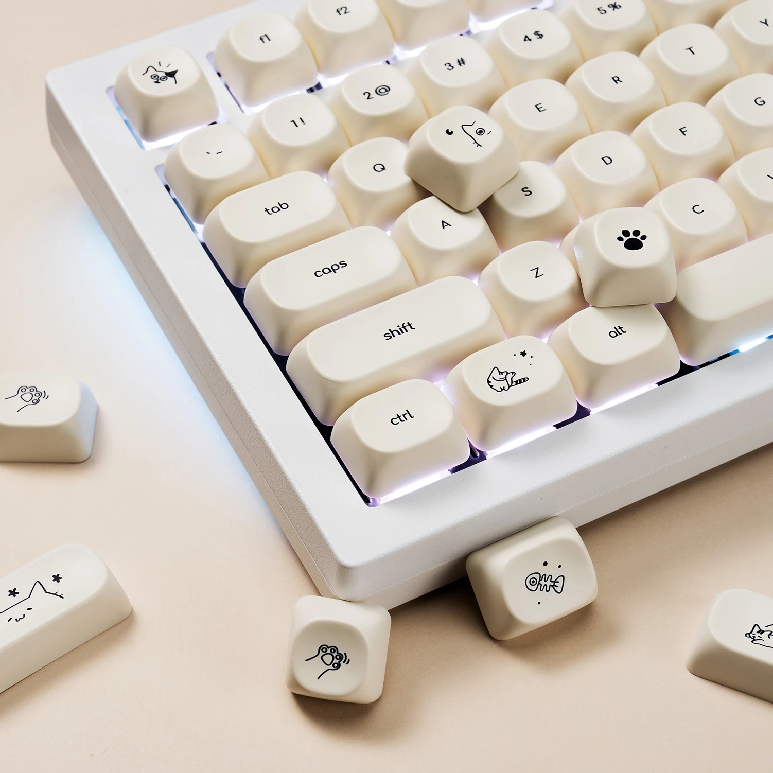 Cream Cute Key Cap MOA Profile Cat Puppy Bear Sublimation Minimalist Keycaps for Mechanical Keyboard Keycap PBT